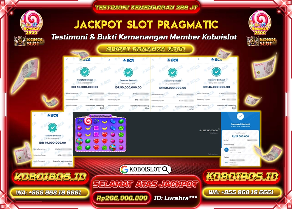 BUKTI KEMENANGAN SLOT GACOR SWEET BONANZA 2500 Rp266.000.000,- LUNAS